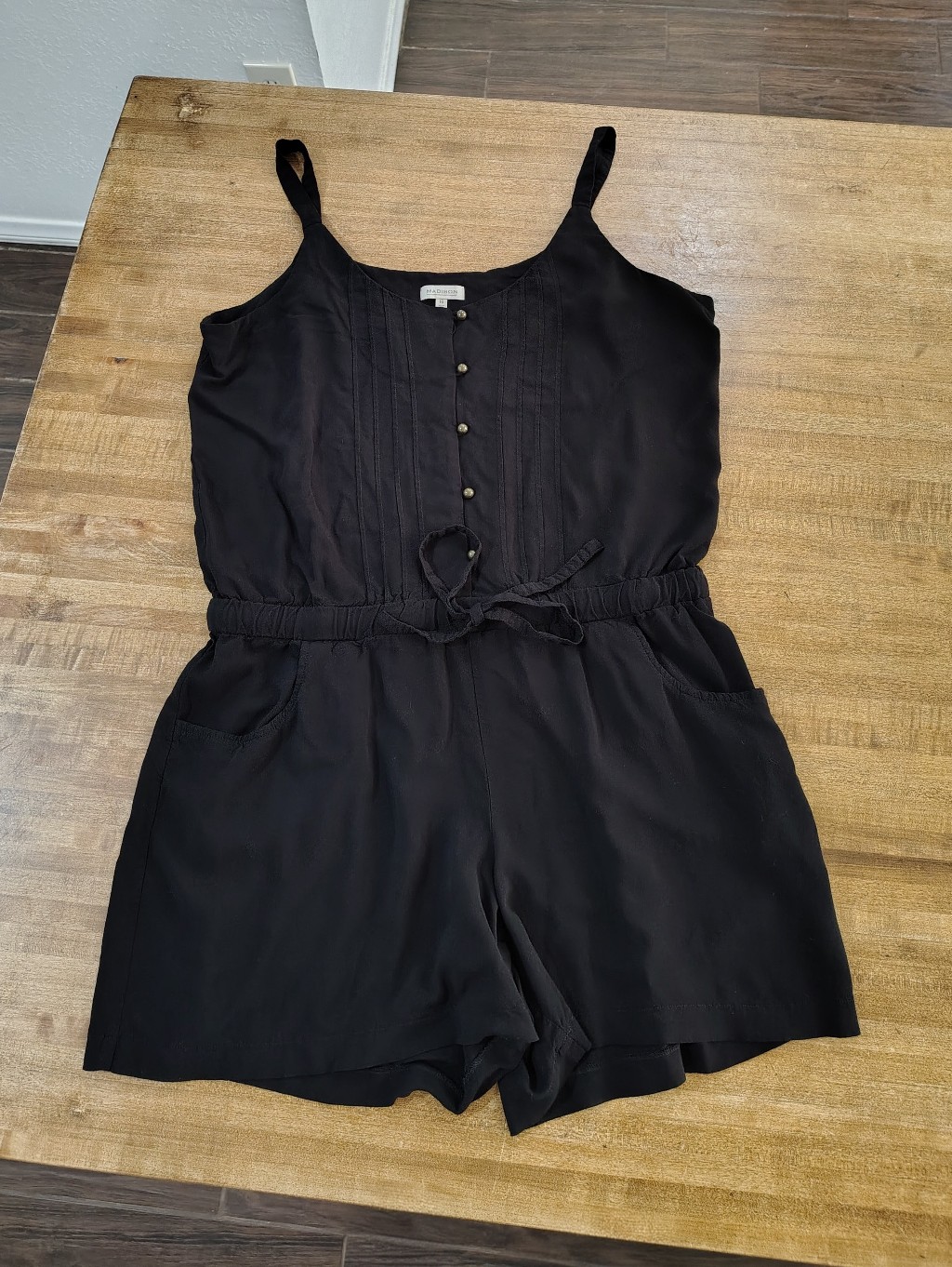 Madison Black Sleeveless Romper Shorts With Drawstring Waist